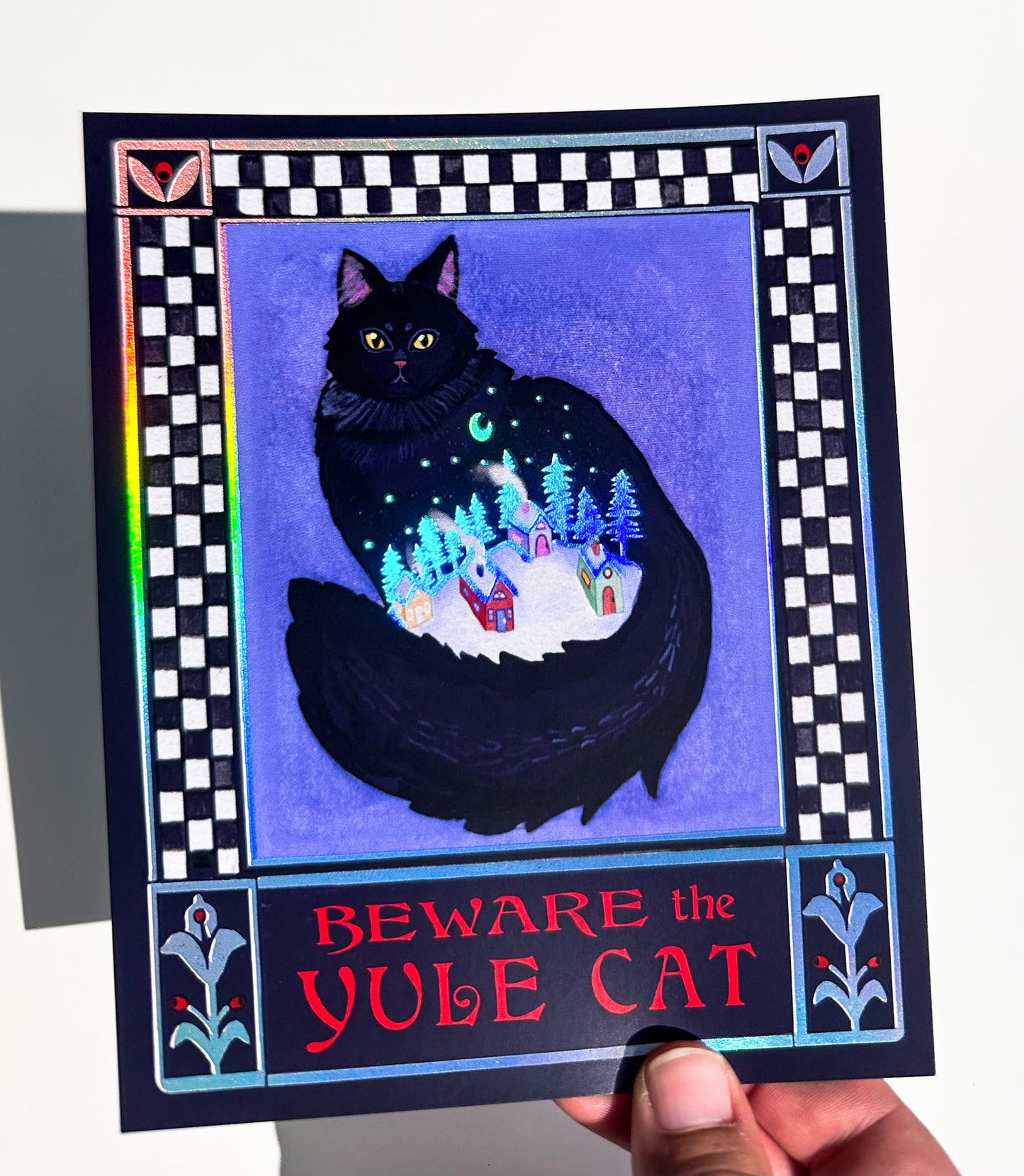 Iridescent Foil Yule Cat Mini Print