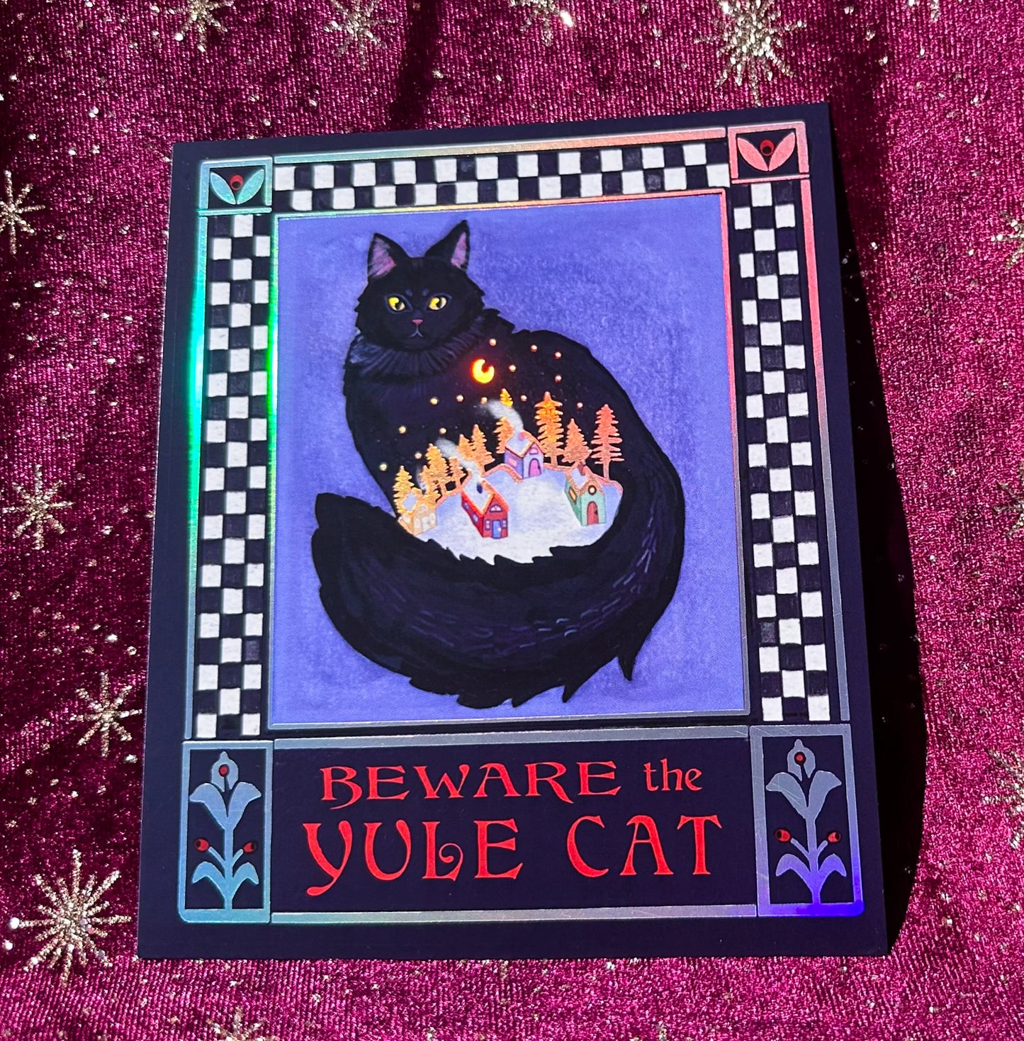 Iridescent Foil Yule Cat Mini Print