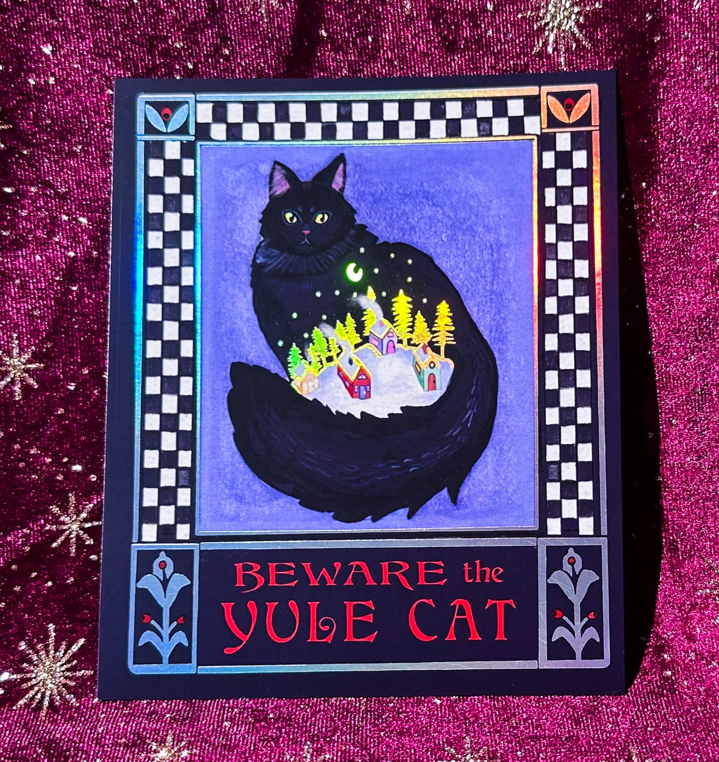 Iridescent Foil Yule Cat Mini Print