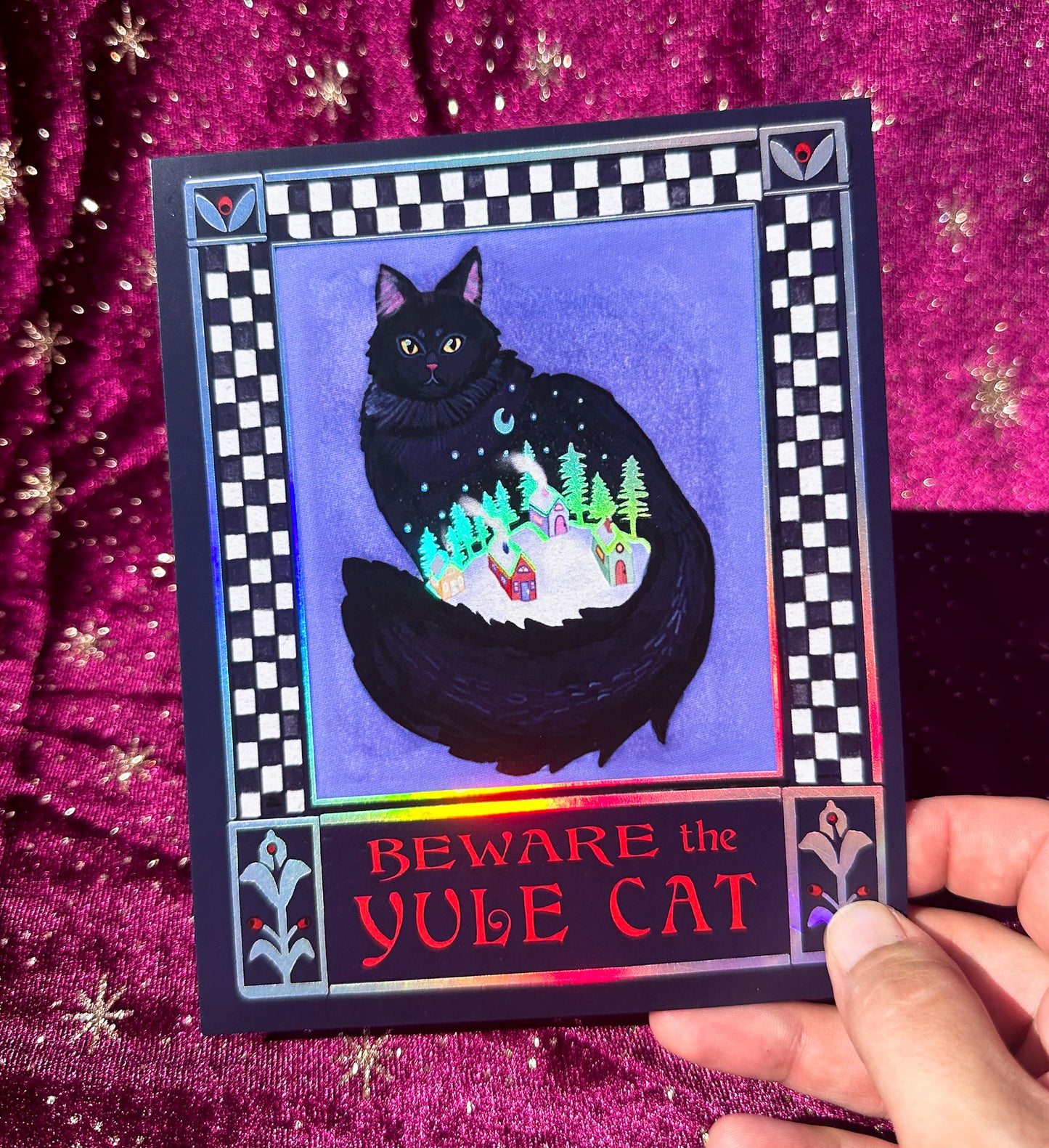 Iridescent Foil Yule Cat Mini Print