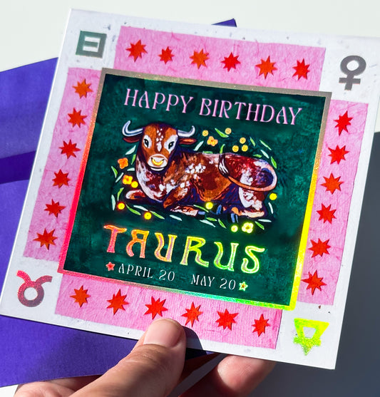 Foil Zodiac Birthday Card- Taurus