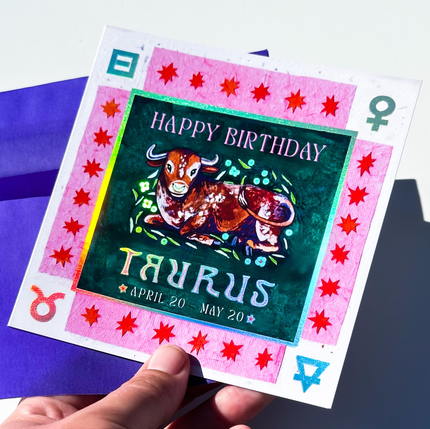 Foil Zodiac Birthday Card- Taurus