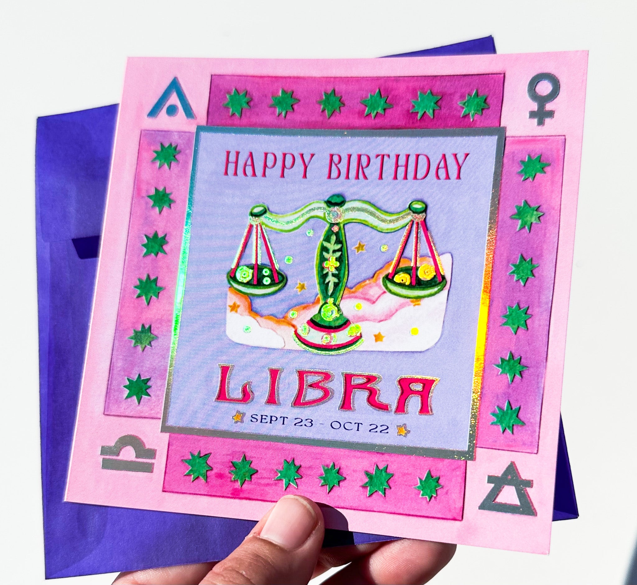 Foil Zodiac Birthday Card- Libra – Guided Hand Studio