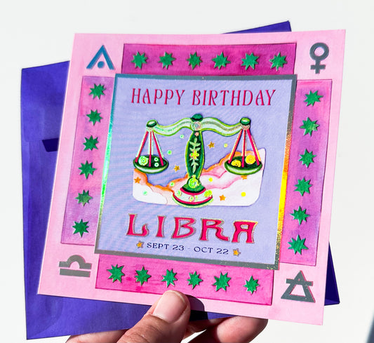 Foil Zodiac Birthday Card- Libra