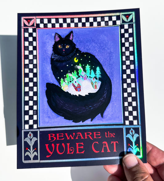 Iridescent Foil Yule Cat Mini Print