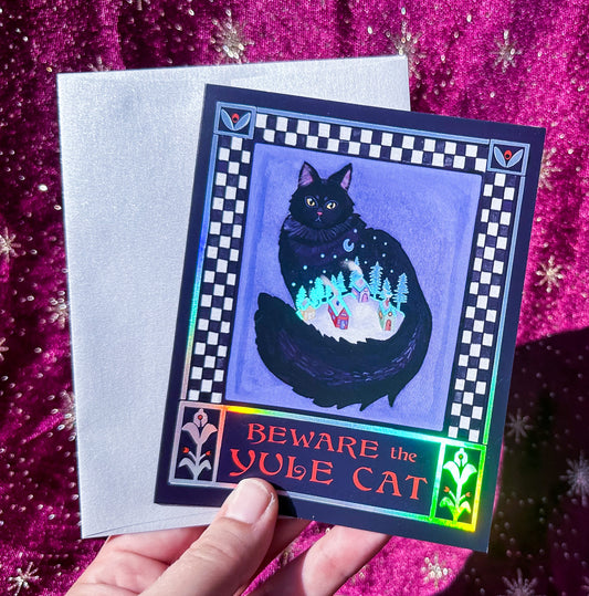 NEW Iridescent Foil Yule Cat Cards