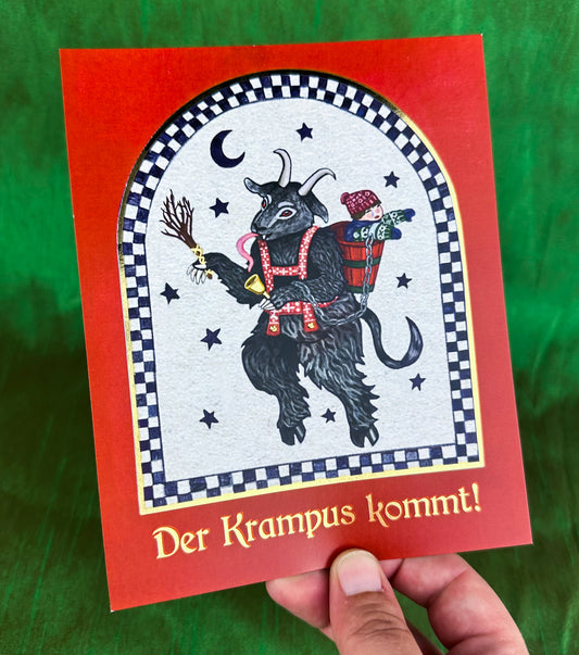 NEW Gold Foil Krampus Mini Print